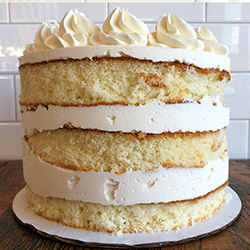 <strong>Basic Butter Cake</strong> <br>white cake with choice of frosting